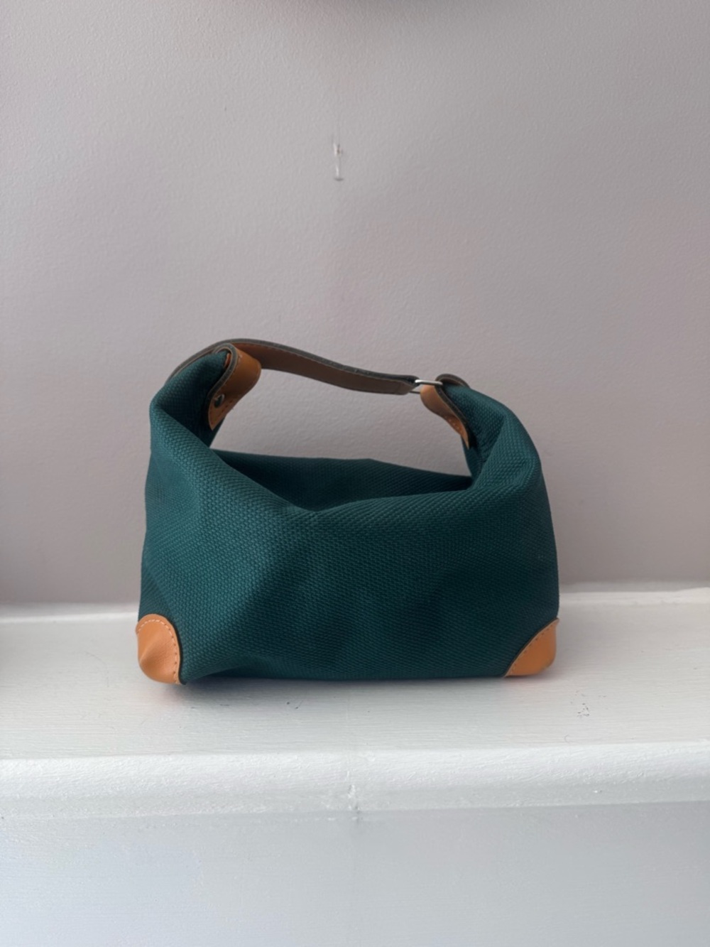 Rochas Teal Canvas Hobo with Tan Leather Accents